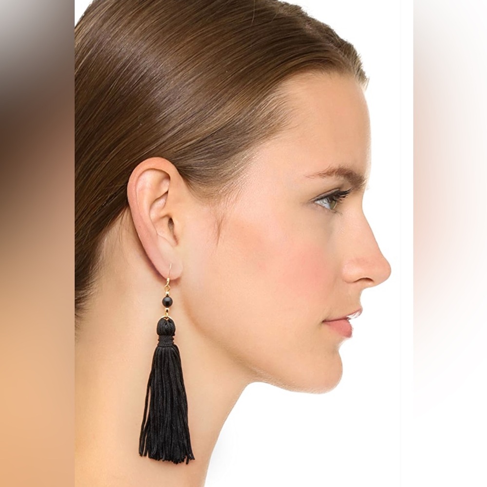 NWT Kenneth Jay Lane Black Tassel & Bead Earrings